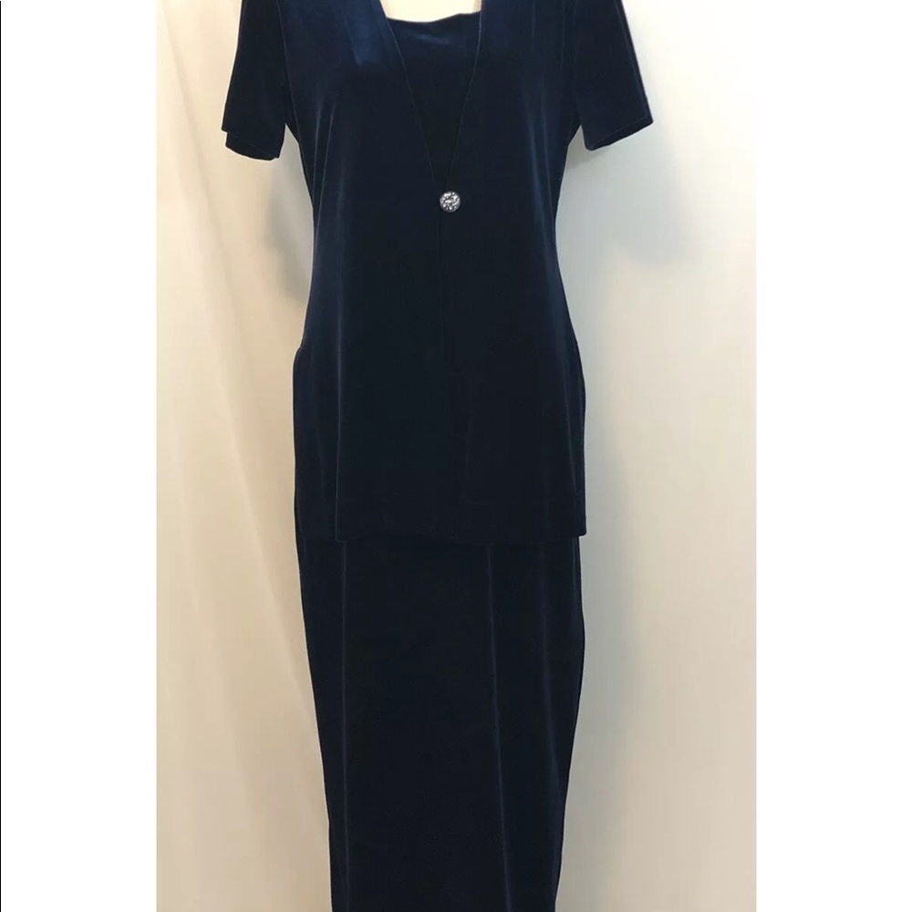 Another Thyme Womens Dress Vintage 10 Blue Velvet Maxi Sheath Shift Cocktail - Picture 2 of 11